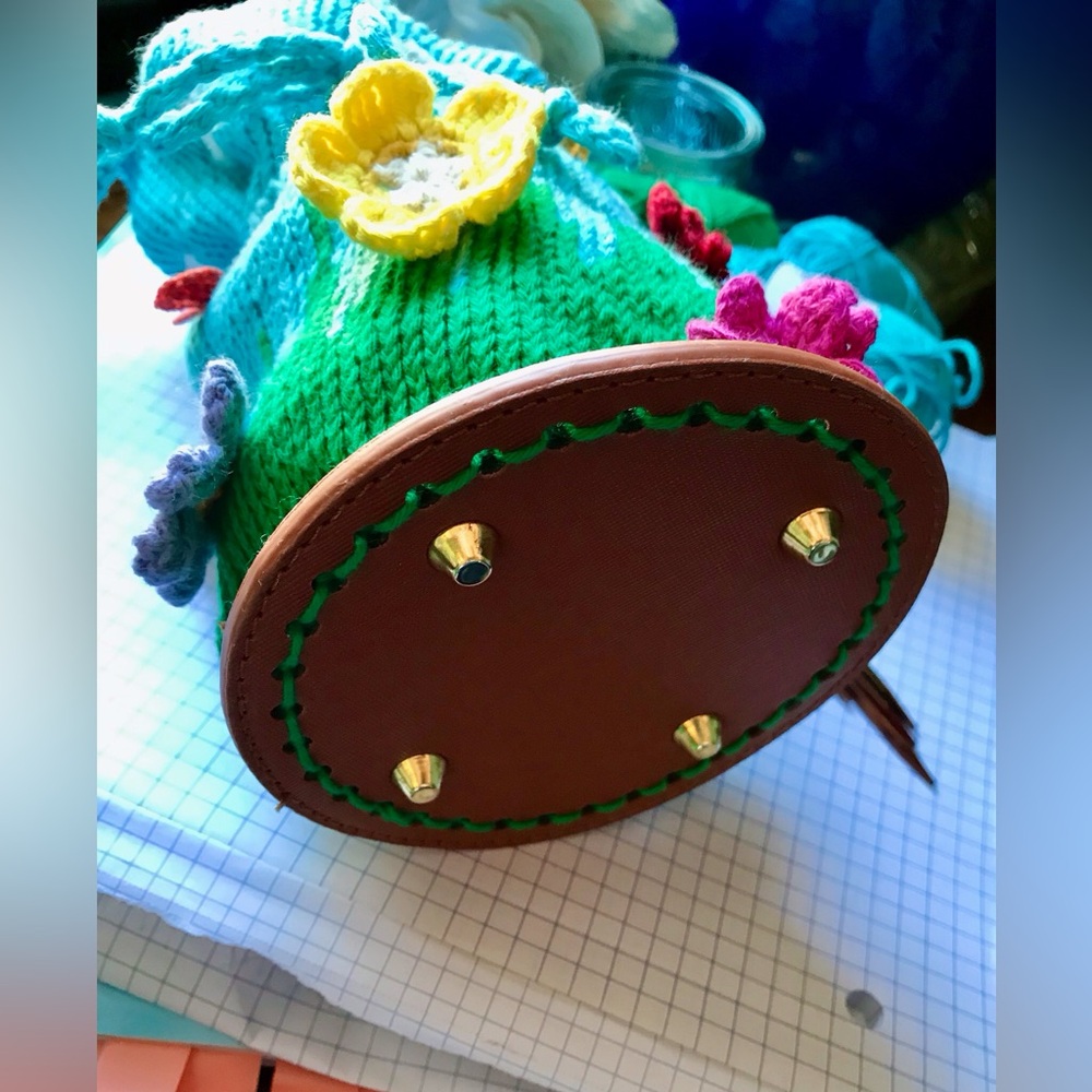 Handmade Knit & Crochet Nice Day Round Small Floral Butterfly Crossbody Bag - Picture 9 of 16